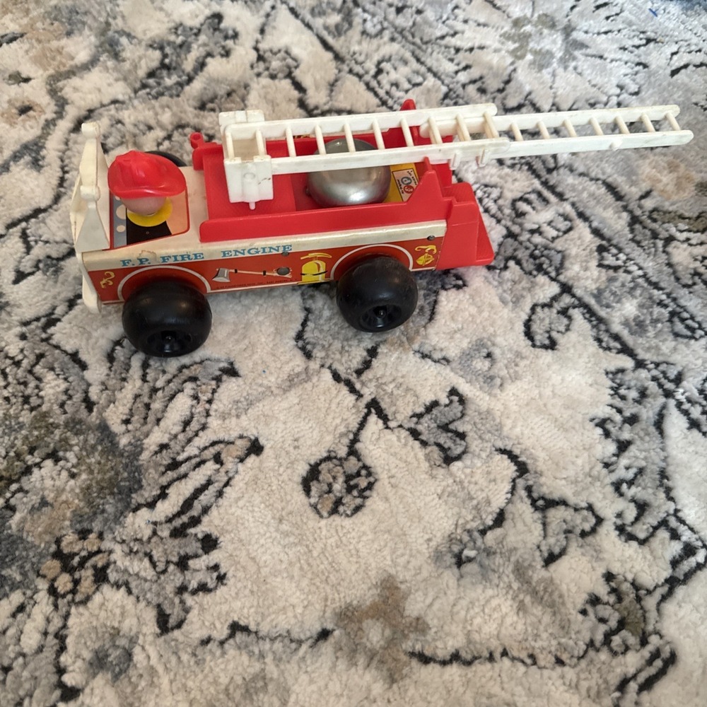 Vintage Fisher Price Fire Truck Engine Little People 1968 Wooden and Plastic